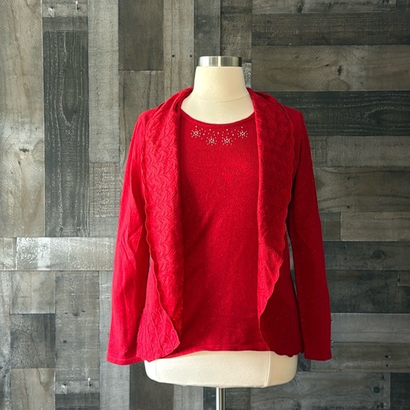 Briggs vintage red ruffle sweater medium sparkly Christmas holiday party winter - Picture 6 of 11